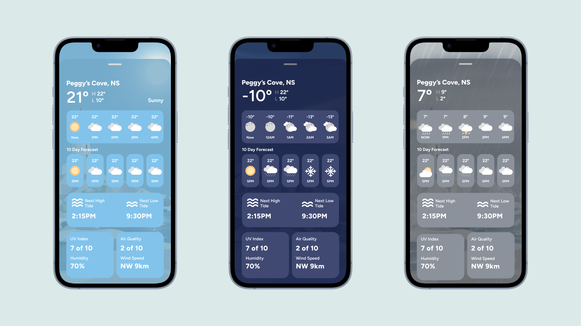 Each weather condition illustrated for the app