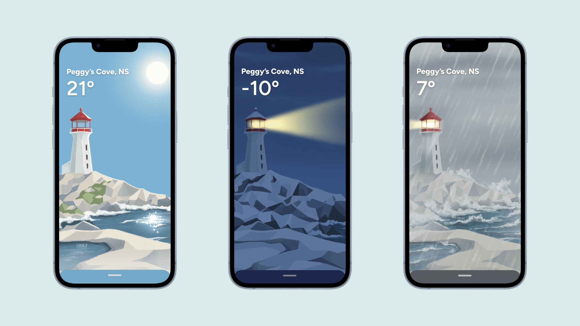 Each weather condition illustrated for the app